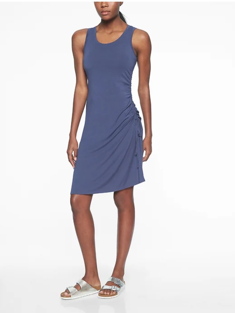 Athleta Side Gather T-Shirt Dress— Slate Blue Small
